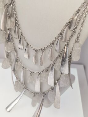 Premier Designs Silver Multi-Strand Dangle Necklace with Clear Drops